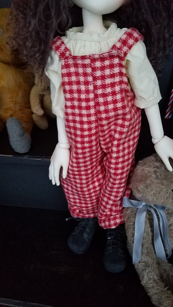 Red check Wool overall set